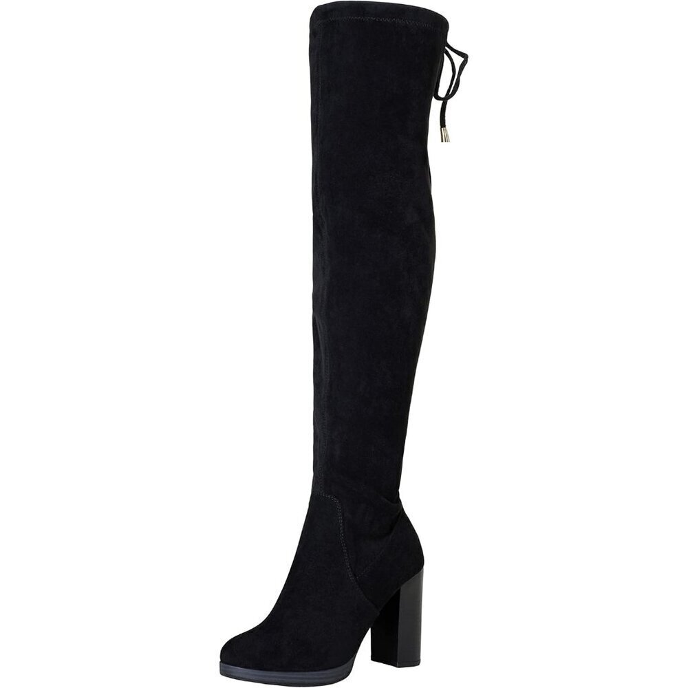 Women's Black-imitation Grain Suede Thigh High Over The Knee Rounded Toe Boot